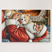 Santa Claus Holding American Eskimo Christmas Art Legpuzzel (Horizontaal)