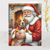 Santa Claus Holding American Staffordshire Terrier Kaart (Gele Bloem)