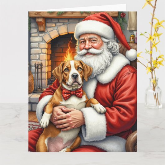 Santa Claus Holding American Staffordshire Terrier Kaart (Gele Bloem)