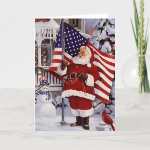 Santa Claus Holding Amerikaanse vlag Feestdagen Kaart