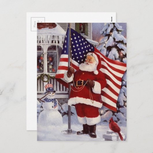 Santa Claus Holding Amerikaanse vlag Feestdagenkaart (Voorkant / Achterkant)