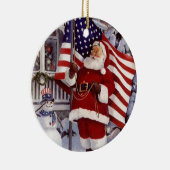 Santa Claus Holding Amerikaanse vlag Keramisch Ornament (Rechts)