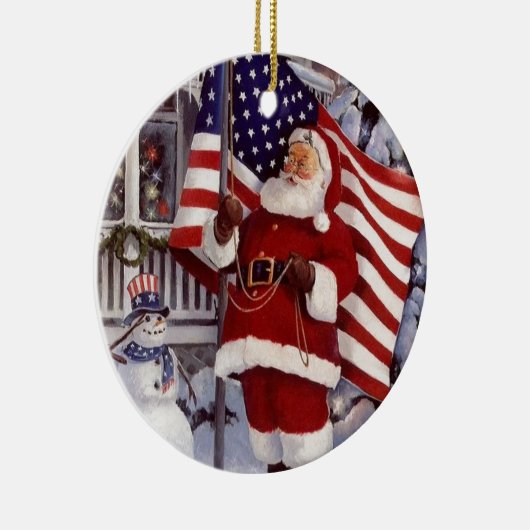 Santa Claus Holding Amerikaanse vlag Keramisch Ornament (Rechts)