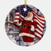 Santa Claus Holding Amerikaanse vlag Keramisch Ornament (Voorkant)