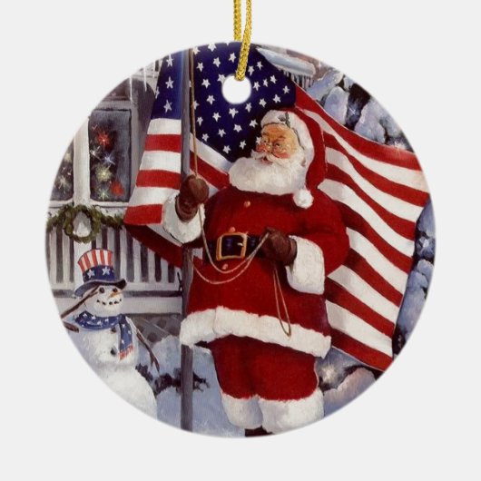 Santa Claus Holding Amerikaanse vlag Keramisch Ornament (Voorkant)