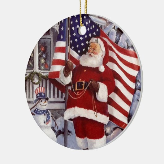 Santa Claus Holding Amerikaanse vlag Keramisch Ornament (Links)