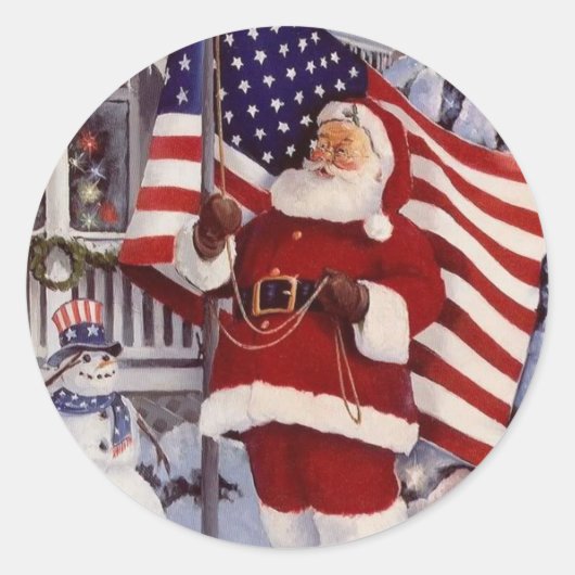 Santa Claus Holding Amerikaanse vlag Ronde Sticker (Voorkant)