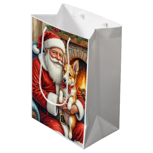 Santa Claus Holding Australian Cattle Christmas Medium Cadeauzakje (Voorkant Gekanteld)