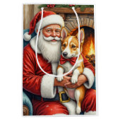 Santa Claus Holding Australian Cattle Christmas Medium Cadeauzakje (Voorkant)