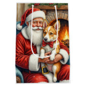 Santa Claus Holding Australian Cattle Christmas Medium Cadeauzakje (Achterkant)