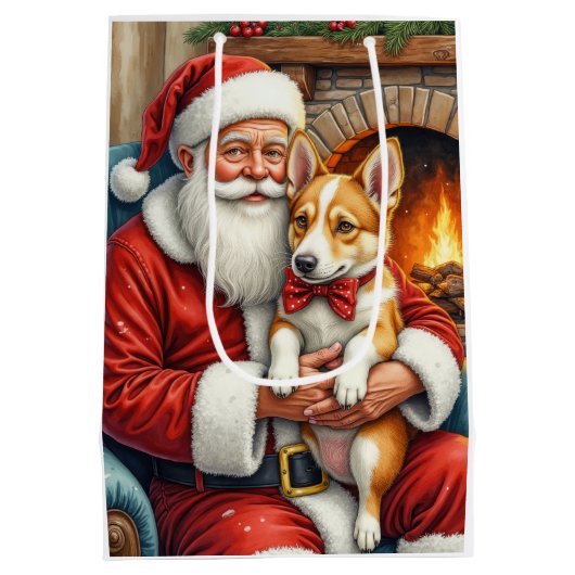 Santa Claus Holding Australian Cattle Christmas Medium Cadeauzakje (Achterkant)