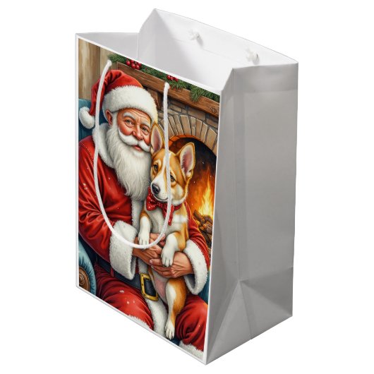 Santa Claus Holding Australian Cattle Christmas Medium Cadeauzakje (Achterkant Gekanteld)
