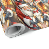 Santa Claus Holding Australian Kelpie Christmas  Cadeaupapier (Rol Hoek)