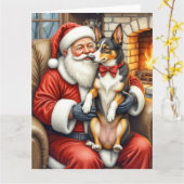 Santa Claus Holding Australian Kelpie Christmas  Kaart (Gele Bloem)