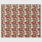 Santa Claus Holding Australian Shepherd Christmas Cadeaupapier (Vlak)