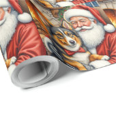 Santa Claus Holding Australian Shepherd Christmas Cadeaupapier (Rol Hoek)