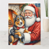 Santa Claus Holding Australian Shepherd Christmas  Kaart (Voorkant)