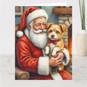 Santa Claus Holding Australian Terrier Christmas  Kaart (Voorkant)