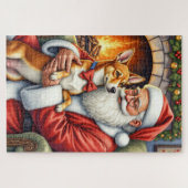 Santa Claus Holding Basenji Christmas Art Legpuzzel (Horizontaal)