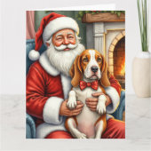 Santa Claus Holding Basset Hound Christmas Art Kaart (Voorkant)