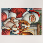 Santa Claus Holding Basset Hound Christmas Art Legpuzzel (Horizontaal)