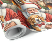 Santa Claus Holding Beagle Christmas Art Cadeaupapier (Rol Hoek)