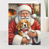 Santa Claus Holding Beagle Christmas Art Kaart (Voorkant)
