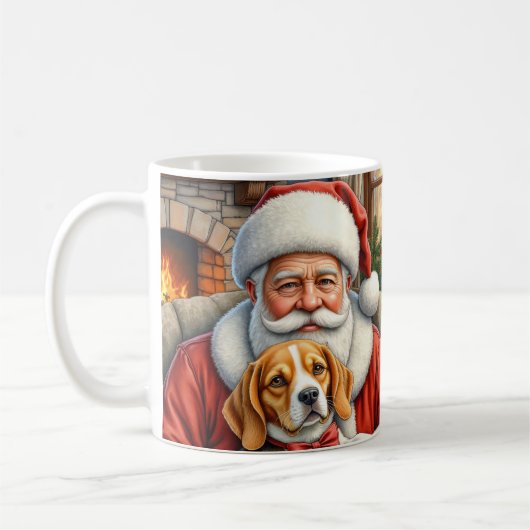 Santa Claus Holding Beagle Christmas Art Koffiemok (Links)