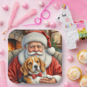 Santa Claus Holding Beagle Christmas Art Papieren Bordje (Feest)