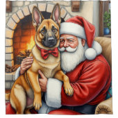 Santa Claus Holding Belgian Malinois Christmas Art Douchegordijn (Voorkant)