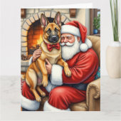 Santa Claus Holding Belgian Malinois Christmas Art Kaart (Voorkant)