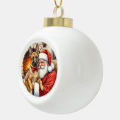 Santa Claus Holding Belgian Malinois Christmas Art Keramische Bal Ornament (Rechts)