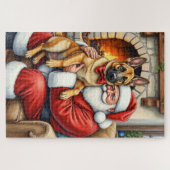 Santa Claus Holding Belgian Malinois Christmas Art Legpuzzel (Horizontaal)