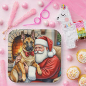 Santa Claus Holding Belgian Malinois Christmas Art Papieren Bordje (Feest)