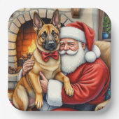 Santa Claus Holding Belgian Malinois Christmas Art Papieren Bordje (Voorkant)