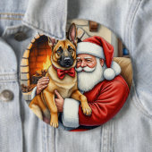 Santa Claus Holding Belgian Malinois Christmas Art Ronde Button 6,0 Cm (In situ)