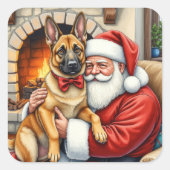 Santa Claus Holding Belgian Malinois Christmas Art Vierkante Sticker (Voorkant)
