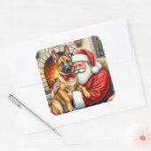 Santa Claus Holding Belgian Malinois Christmas Art Vierkante Sticker (Envelop)