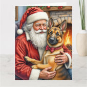 Santa Claus Holding Belgian Shepherd Christmas Art Kaart (Voorkant)