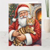 Santa Claus Holding Bengal Cat Christmas Art Kaart (Voorkant)