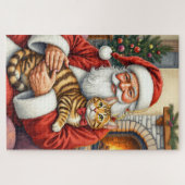 Santa Claus Holding Bengal Cat Christmas Art Legpuzzel (Horizontaal)