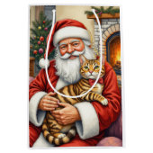 Santa Claus Holding Bengal Cat Christmas Art Medium Cadeauzakje (Voorkant)