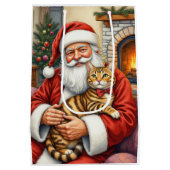 Santa Claus Holding Bengal Cat Christmas Art Medium Cadeauzakje (Achterkant)