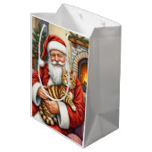 Santa Claus Holding Bengal Cat Christmas Art Medium Cadeauzakje (Achterkant Gekanteld)