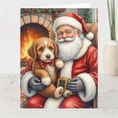 Santa Claus Holding Bernedoodle Christmas Art Kaart (Voorkant)