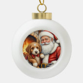 Santa Claus Holding Bernedoodle Christmas Art Keramische Bal Ornament (Voorkant)