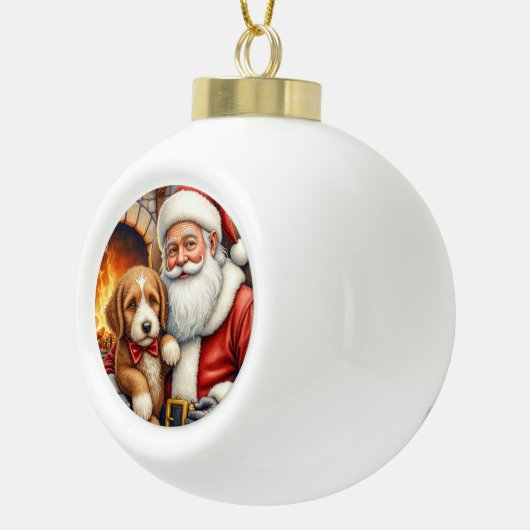 Santa Claus Holding Bernedoodle Christmas Art Keramische Bal Ornament (Rechts)