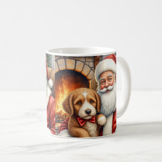 Santa Claus Holding Bernedoodle Christmas Art Koffiemok (Voorkant rechts)