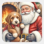 Santa Claus Holding Bernedoodle Christmas Art Vierkante Sticker (Voorkant)