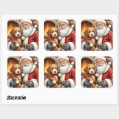 Santa Claus Holding Bernedoodle Christmas Art Vierkante Sticker (Vel)